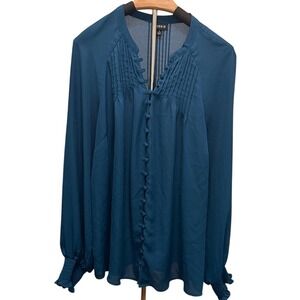 Torrid Teal Long‎ Sleeve Classy Sheer Button Up Blouse Size 1X Career